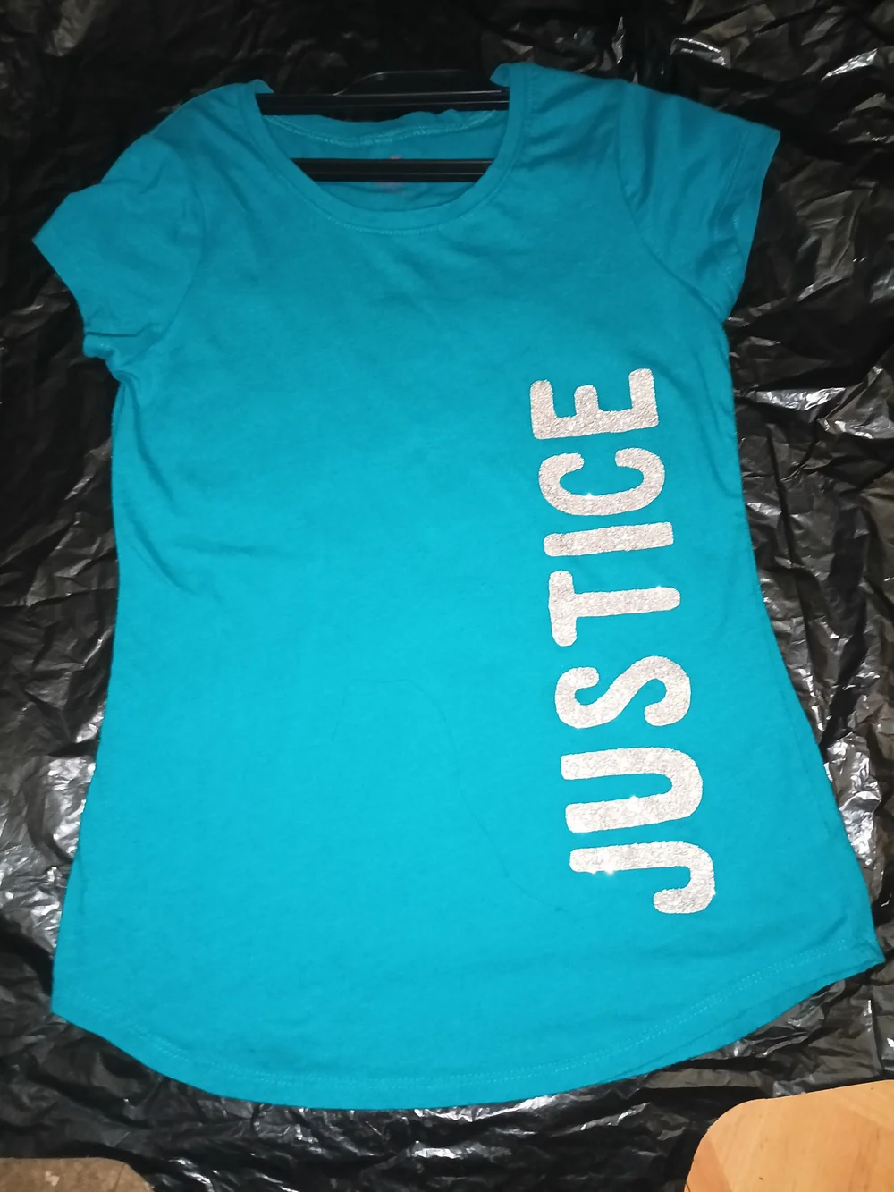 Justice Teal Short Sleeve Logo Tee with Silver Glitter